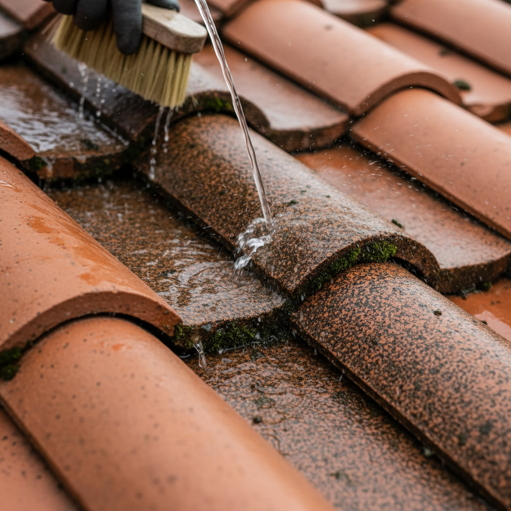 Clay tile roof cleaning and restoration service